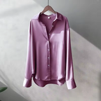 Gina | Witte Blouse Dames - Luxe Zijde, Tijdloos Ontwerp Paars