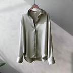 Gina | Witte Blouse Dames - Luxe Zijde, Tijdloos Ontwerp Grijs