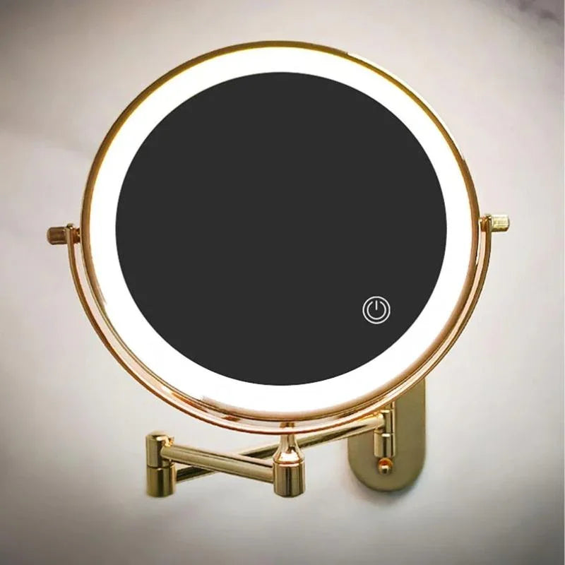 Gouden Vergrootspiegel met LED Verlichting en Oplaadbare Batterij - 360° Rotatie Makeup Spiegel met Licht voor Kaptafel