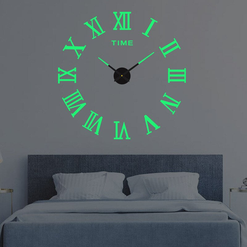 Grote 3D Wandklok met Stil Uurwerk en Driedimensionaal Ontwerp voor Modern Interieur Romeins - Lichtgevend