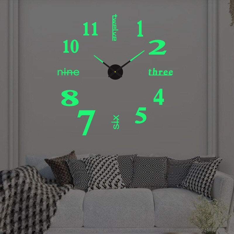 Grote 3D Wandklok met Stil Uurwerk en Driedimensionaal Ontwerp voor Modern Interieur Kwart - Lichtgevend