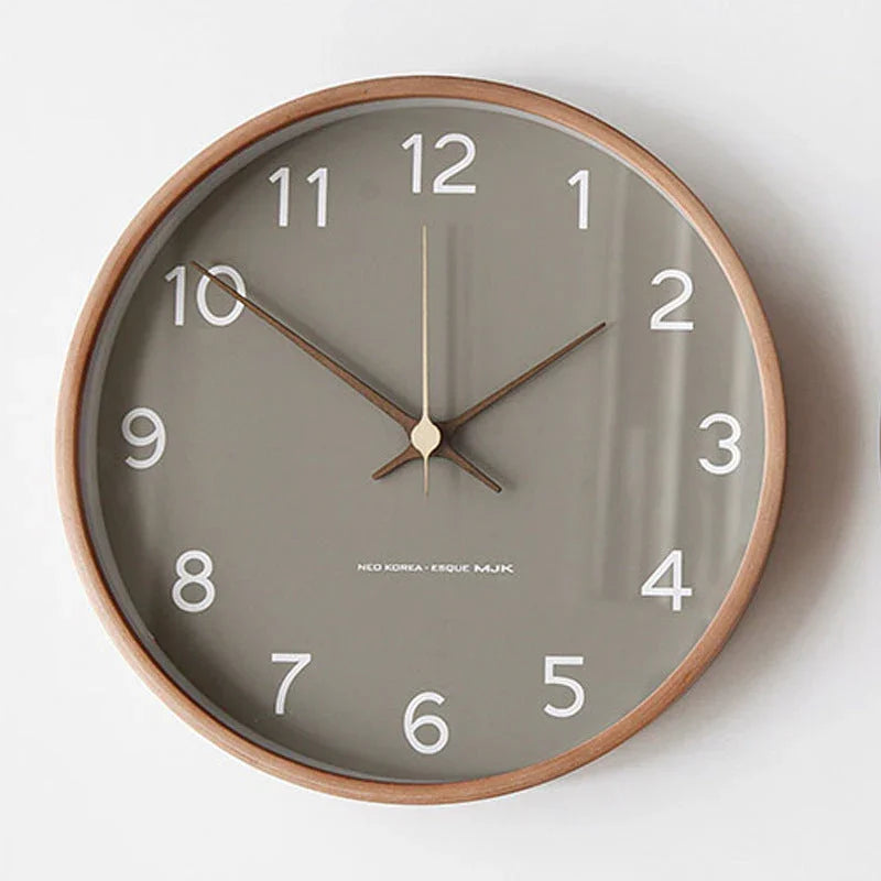 Grote Grijze Wandklok van Duurzame Hout met Stille Quartz Beweging 30 cm Grijs