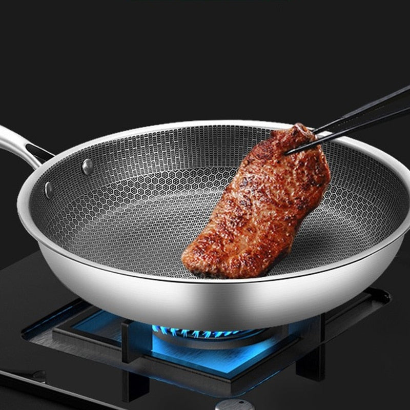 RVS Koekenpan met Antiaanbaklaag – Krasbestendige Honingraat Pan, 7-Laags, Geschikt voor Inductie & Oven, PFOA-vrij