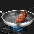 RVS Koekenpan met Antiaanbaklaag – Krasbestendige Honingraat Pan, 7-Laags, Geschikt voor Inductie & Oven, PFOA-vrij