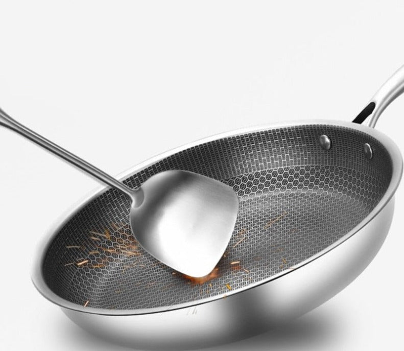 RVS Koekenpan met Antiaanbaklaag – Krasbestendige Honingraat Pan, 7-Laags, Geschikt voor Inductie & Oven, PFOA-vrij
