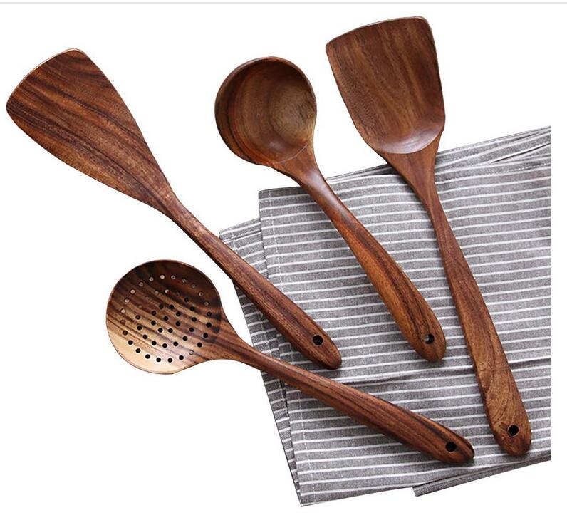 Natuurlijke Houten Keukenset – Rustiek Houten Kookgerei, Set van 4 of 7 Stuks – RustiCook