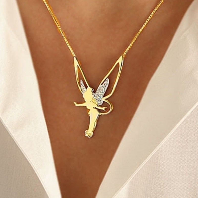 Stijlvolle Geluksfee Ketting – Fee Hanger Ketting, Verguld of Verzilverd, Cadeau voor Haar – Bersh Faylin Verguld