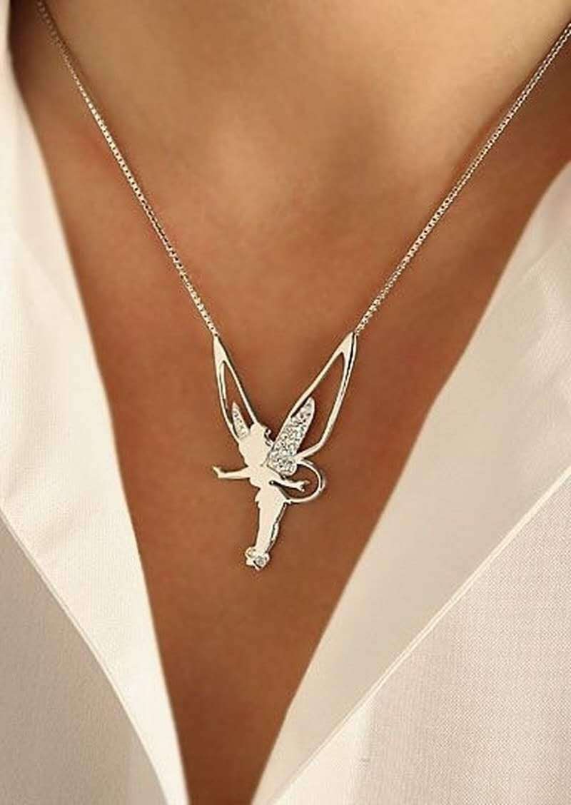 Stijlvolle Geluksfee Ketting – Fee Hanger Ketting, Verguld of Verzilverd, Cadeau voor Haar – Bersh Faylin Verzilverd