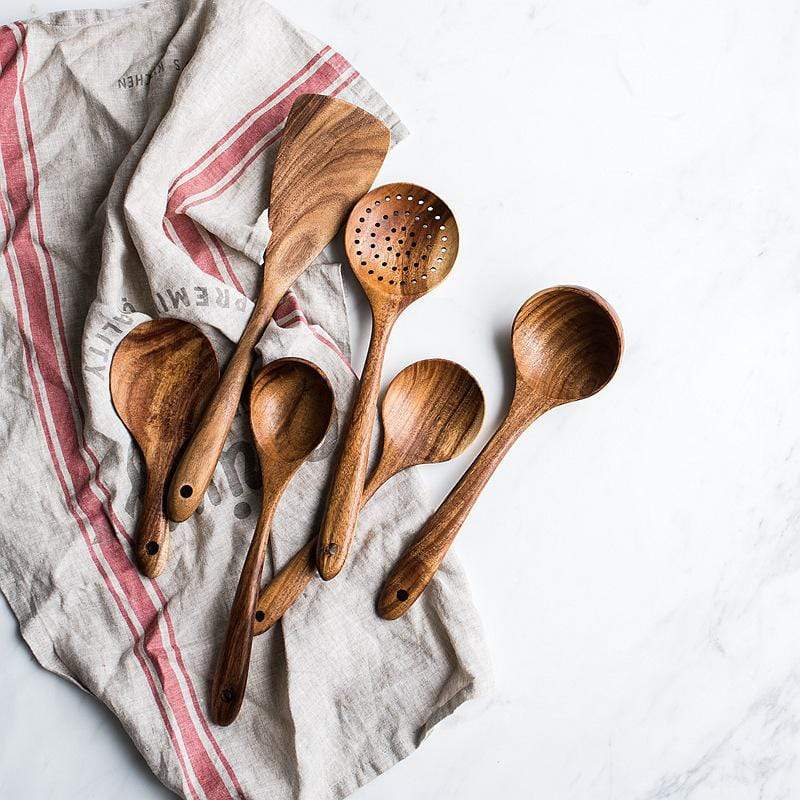 Natuurlijke Houten Keukenset – Rustiek Houten Kookgerei, Set van 4 of 7 Stuks – RustiCook