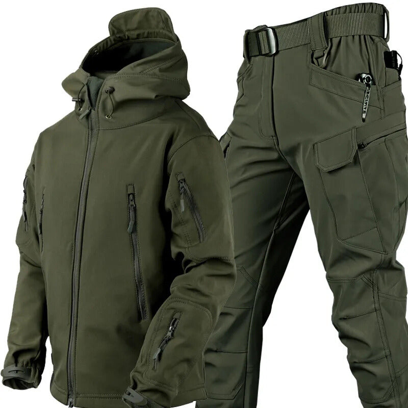 Wilshire | 2-Delige Waterdichte Heren Outdoor Set met Warme Fleecevoering - Winddicht Softshell Wandelpak Jas & Broek voor Vissen & Hiken