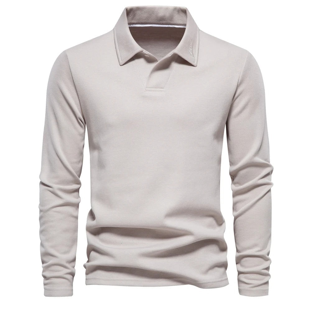 Heren Poloshirt Lange Mouwen met Klassieke Polokraag Blauw