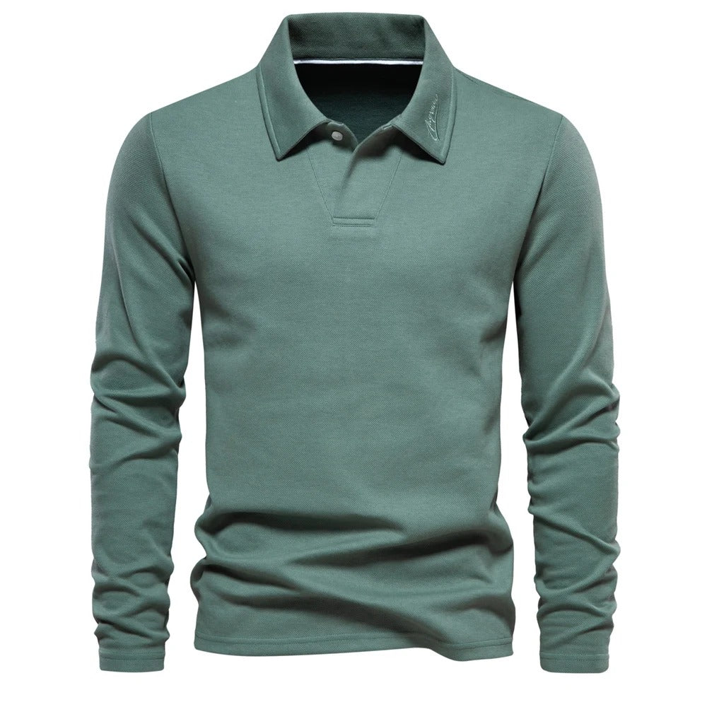 Heren Poloshirt Lange Mouwen met Klassieke Polokraag Donkergrijs