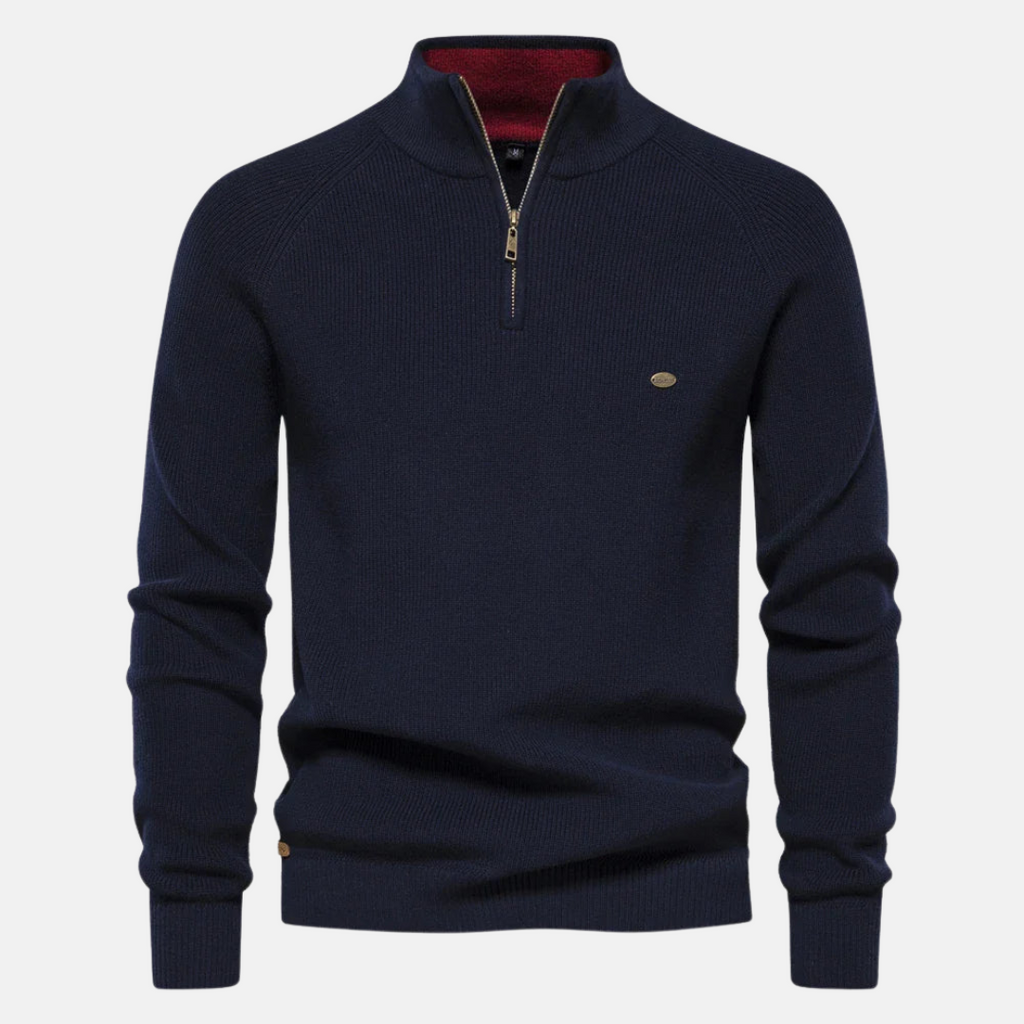 Heren Sweater Met Half-Zip En Ribgebreide Mouwen