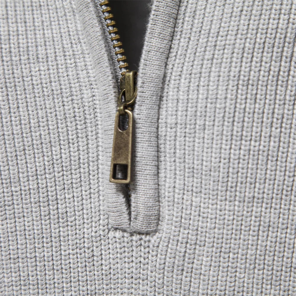 Hermosa | Stijlvolle Heren Sweater met Half-Zip & Opstaande Kraag - Warme Gebreide Trui met Ribgebreide Mouwen & Halve Rits
