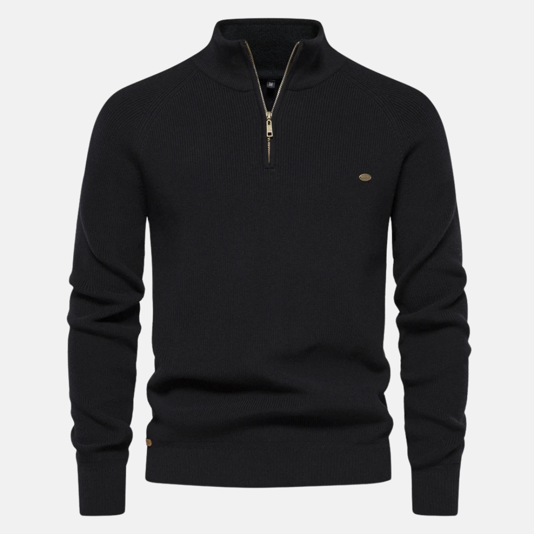 Heren Sweater Met Half-Zip En Ribgebreide Mouwen Beige