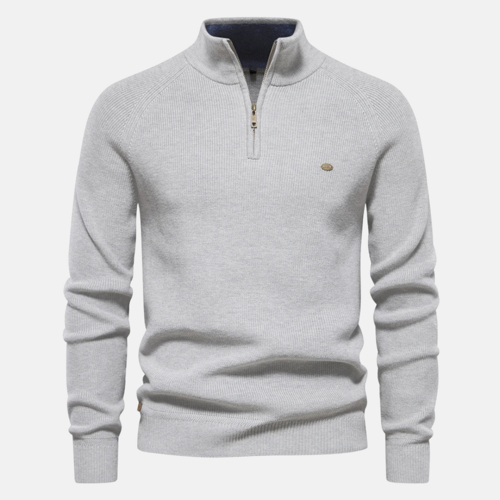 Hermosa | Stijlvolle Heren Sweater met Half-Zip & Opstaande Kraag - Warme Gebreide Trui met Ribgebreide Mouwen & Halve Rits
