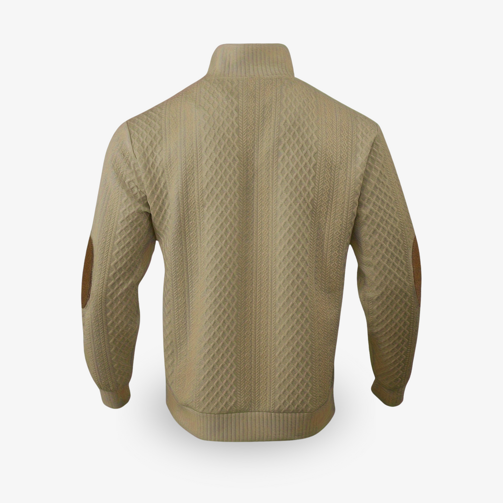 Zipari | Luxe Gebreide Heren Kabeltrui met Elleboogstukken - Warme Wintertrui met Ronde Hals & Patches