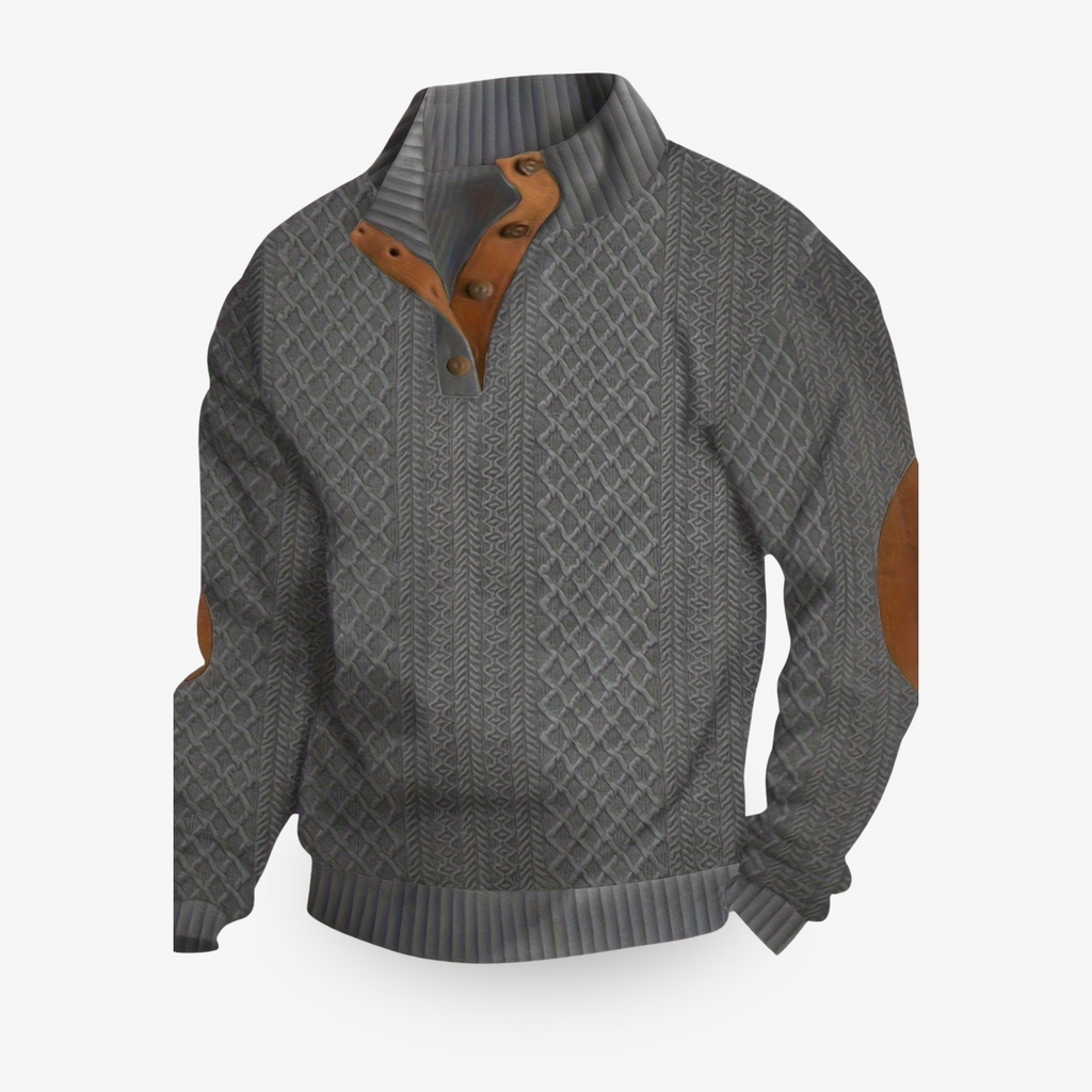 Zipari | Luxe Gebreide Heren Kabeltrui met Elleboogstukken - Warme Wintertrui met Ronde Hals & Patches