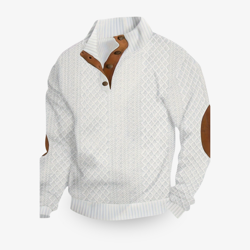Zipari | Luxe Gebreide Heren Kabeltrui met Elleboogstukken - Warme Wintertrui met Ronde Hals & Patches