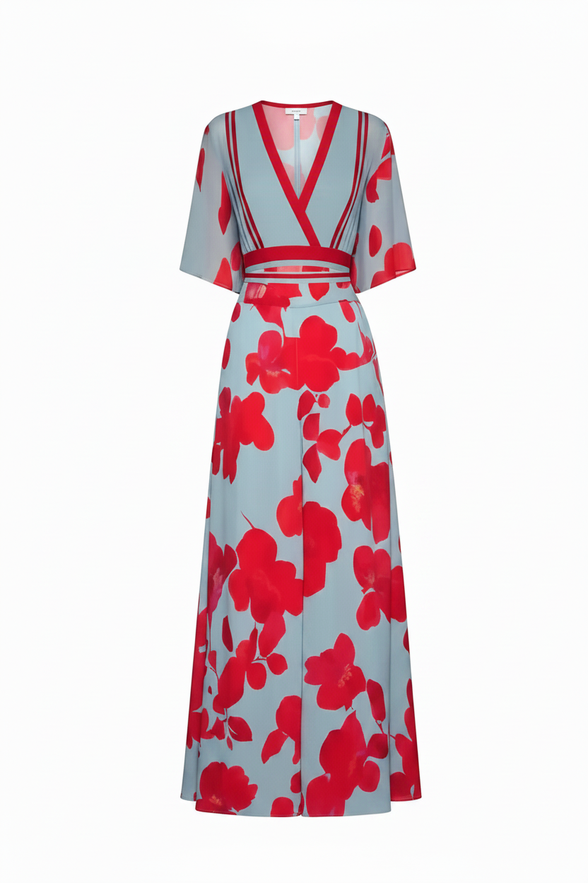Iris | Dames Lange Jurk - Bloemmotief, Vloeiend Silhouet