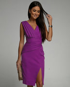 Ivy | Dames Jurk - V-hals met Zijsplit, Elegant Paars