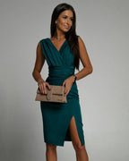 Ivy | Dames Jurk - V-hals met Zijsplit, Elegant Donkergroen