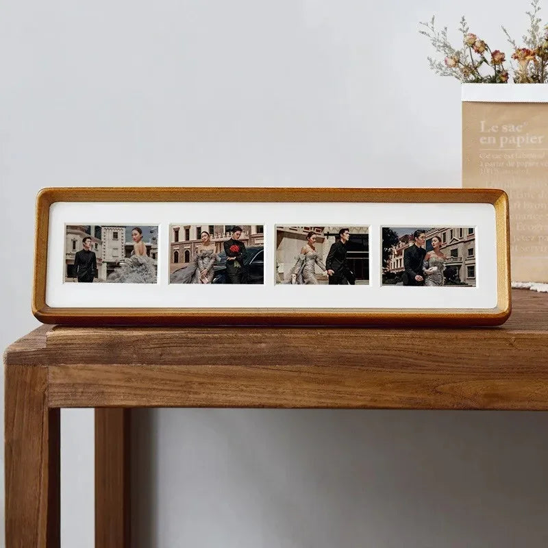 Jessie Fotolijst van Massief Hout voor Drieluik en Viervoudige Foto's - Klassiek en Elegante Fotolijsten voor Thuis en Kantoor Teak-4 40x10cm-5.7x8.2cm