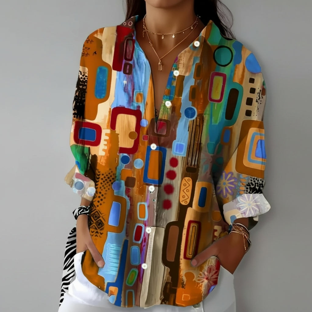 Katrin | Dames Blouse - Geometrisch Patroon, Comfortabel en Luchtig Oranje