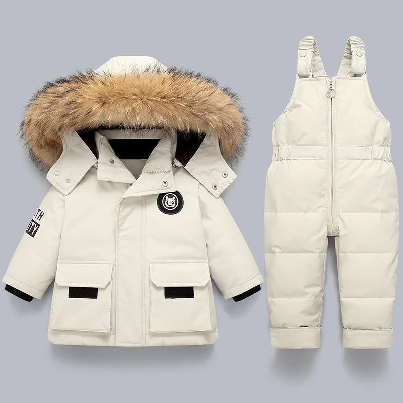 Skipak Kinderen 2-delig – Gewatteerde Winterset met Capuchonjas & Broek, 6 Kleuren, 2-6 Jaar – Hermosa Wit