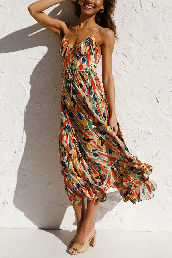 Kira | Dames Midi Jurk - Kleurrijke Print, Casual en Ademend Polyester