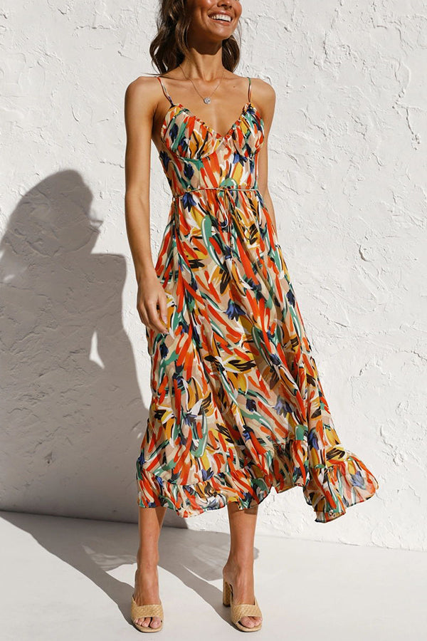 Kira | Dames Midi Jurk - Kleurrijke Print, Casual en Ademend Polyester