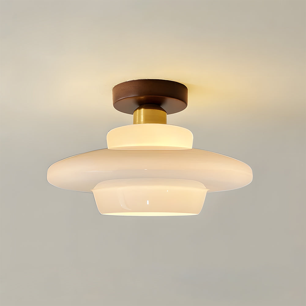Plafondlamp Hout en Glas Scandinavisch E27 Hal Gang Keuken Eetkamer Nordic Naturel Koper Crèmewit & Koper C - ⌀ 32 cm × H 20 cm - 16W