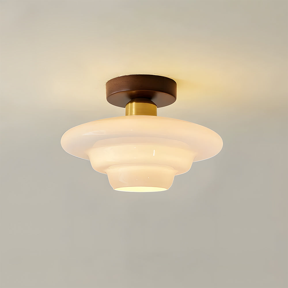 Plafondlamp Hout en Glas Scandinavisch E27 Hal Gang Keuken Eetkamer Nordic Naturel Koper Crèmewit & Koper A - ⌀ 30 cm × H 19 cm - 16W