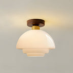 Plafondlamp Hout en Glas Scandinavisch E27 Hal Gang Keuken Eetkamer Nordic Naturel Koper Crèmewit & Koper B - ⌀ 28 cm × H 25 cm - 16W