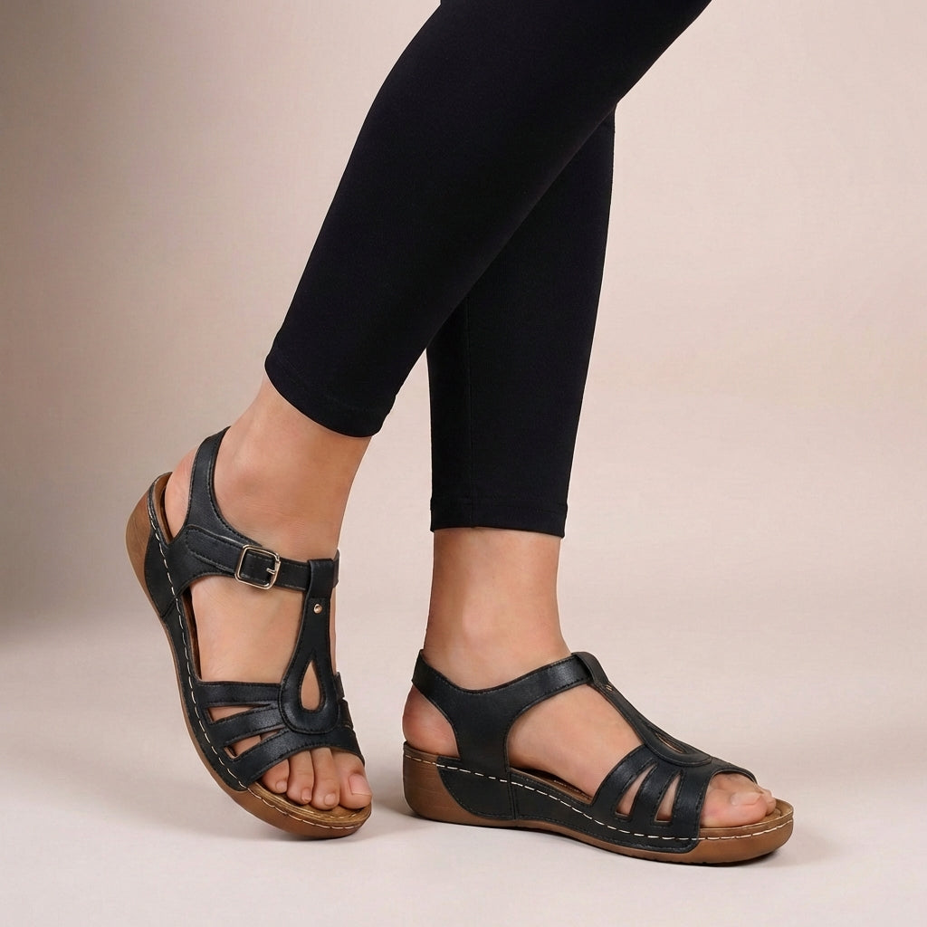 Laan | Dames Sandalen - Ondersteunend T-band Ontwerp, Lichtgewicht Comfort Zwart