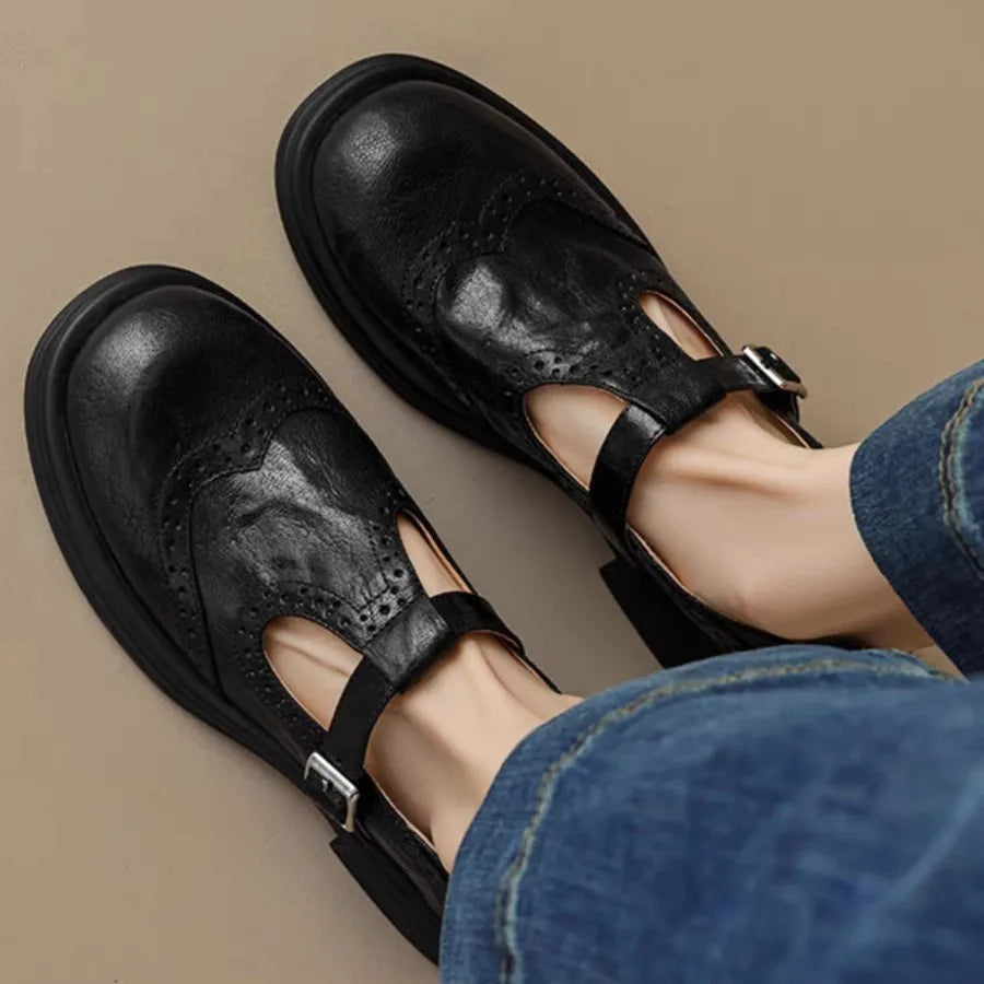Lily | Dames Schoenen - Klassiek Leer met T-band Zwart