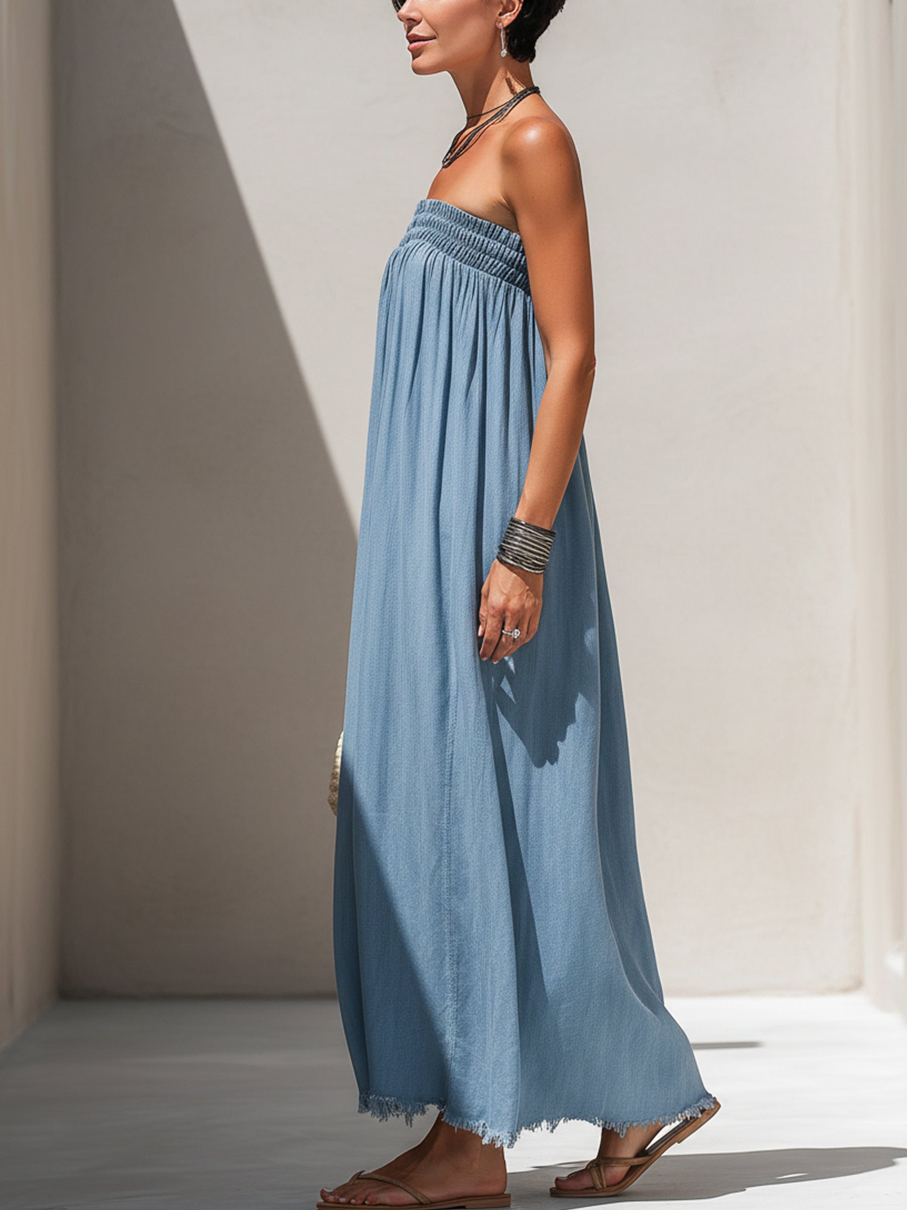 Lina | Dames Lange Jurk - Lichtgewicht Gewassen Denim
