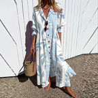 Livia | Dames Maxi Jurk - Bloemenprint, Lichtgewicht en Ademend Lichtblauw
