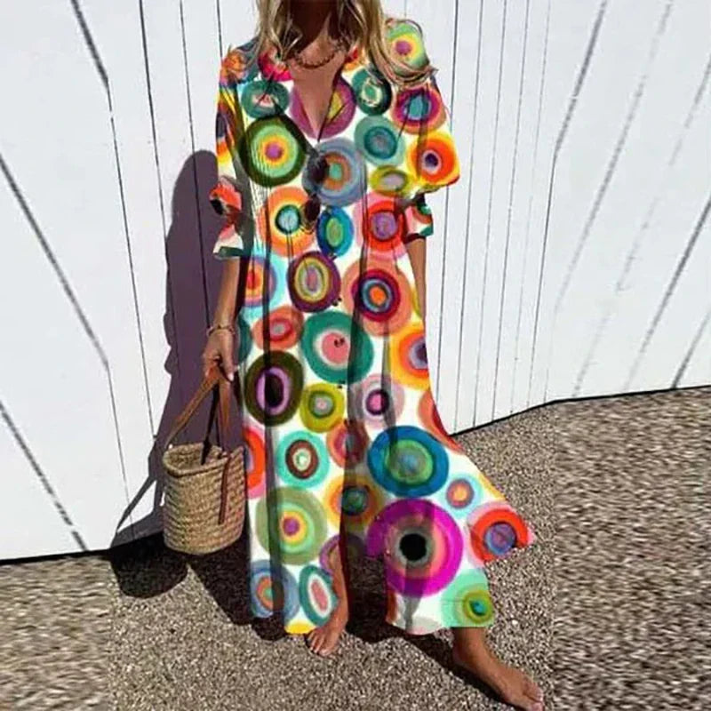 Livia | Dames Maxi Jurk - Bloemenprint, Lichtgewicht en Ademend Regenboog