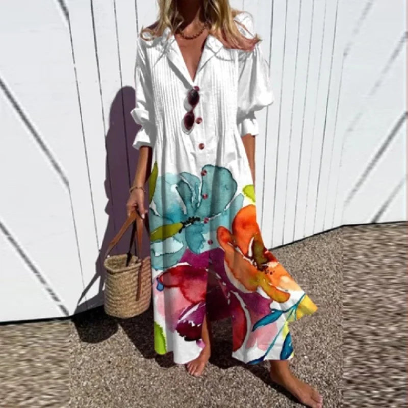 Livia | Dames Maxi Jurk - Bloemenprint, Lichtgewicht en Ademend Wit