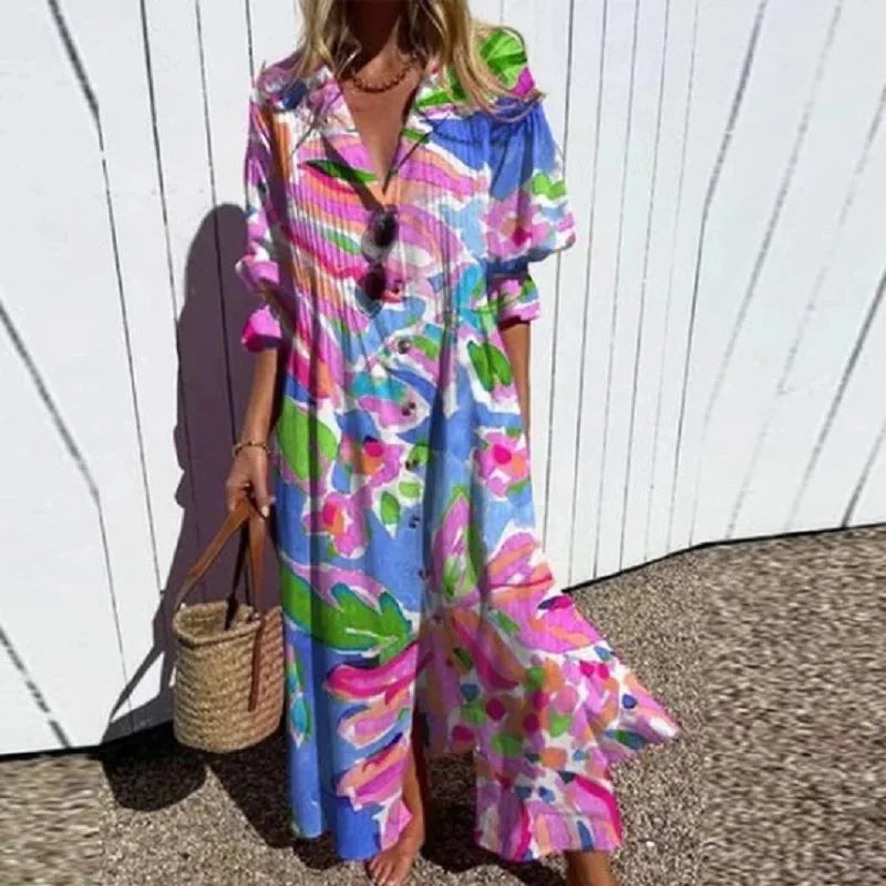 Livia | Dames Maxi Jurk - Bloemenprint, Lichtgewicht en Ademend Roze