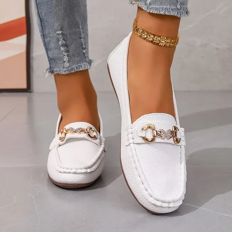 Luna | Dames Loafers - Zwart met Kettingdetail, Elegant en Comfortabel Wit