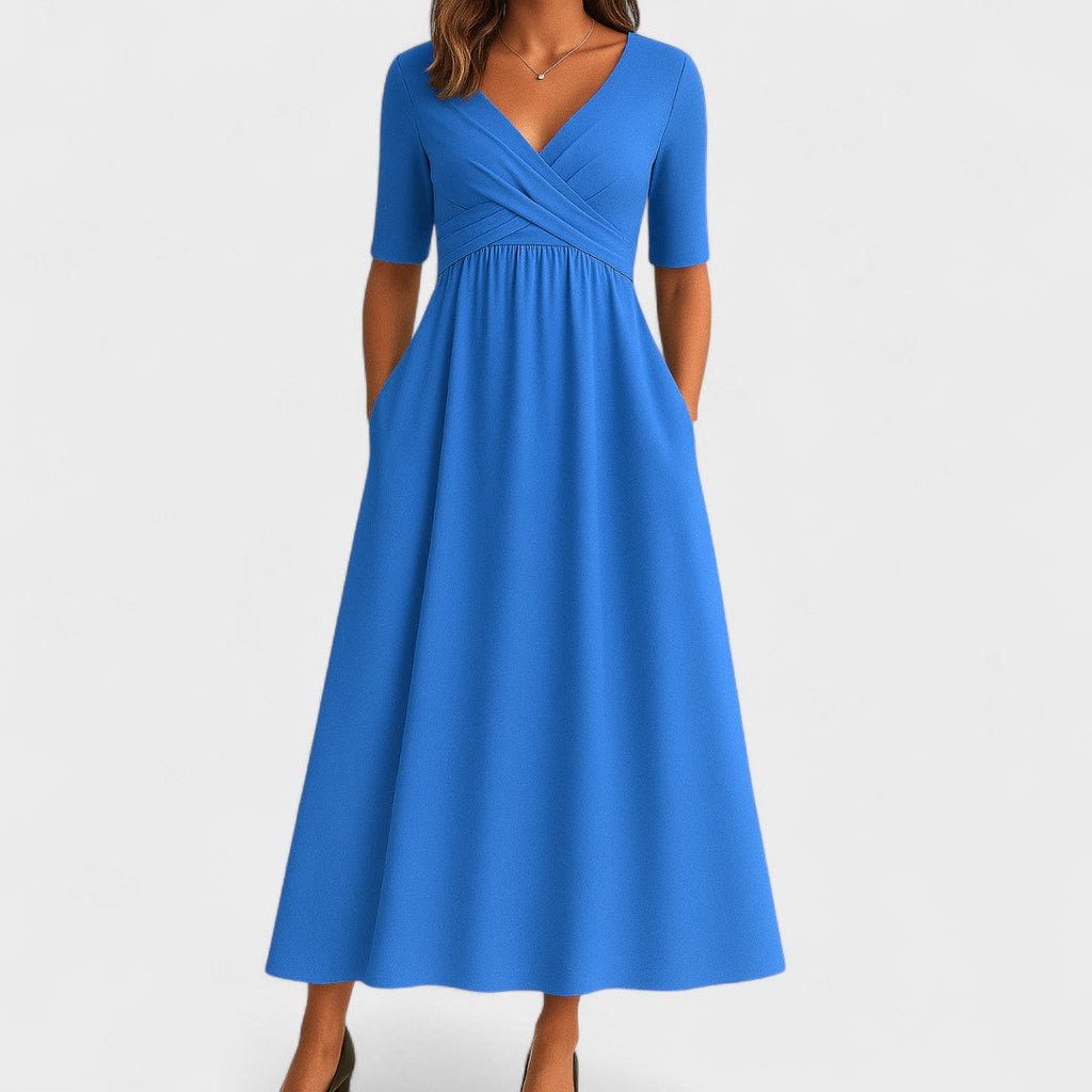 Luna | Dames Midi Jurk - Ademend Polyester, Flatterend Ontwerp Blauw