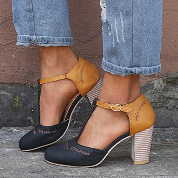 Luna | Dames Schoenen - T-Strap Blokhakken, Elegant en Comfortabel Zwart
