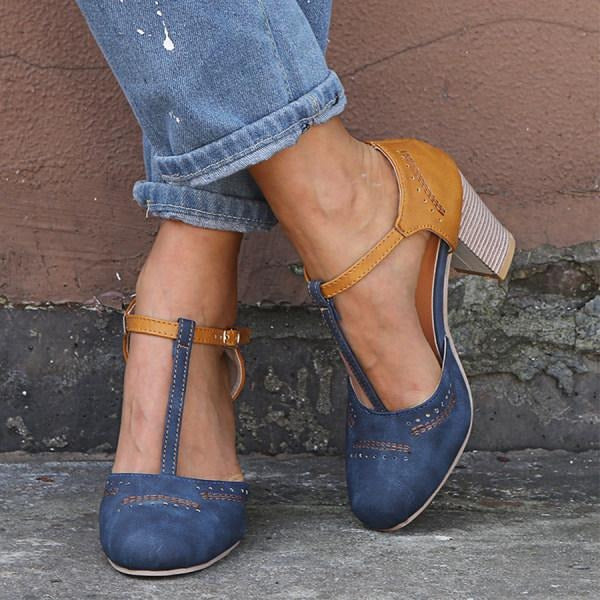 Luna | Dames Schoenen - T-Strap Blokhakken, Elegant en Comfortabel Blauw