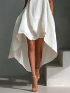 Mia | Dames Midi-Jurk - 100% Linnen, Mouwloos Asymmetrische Zoom