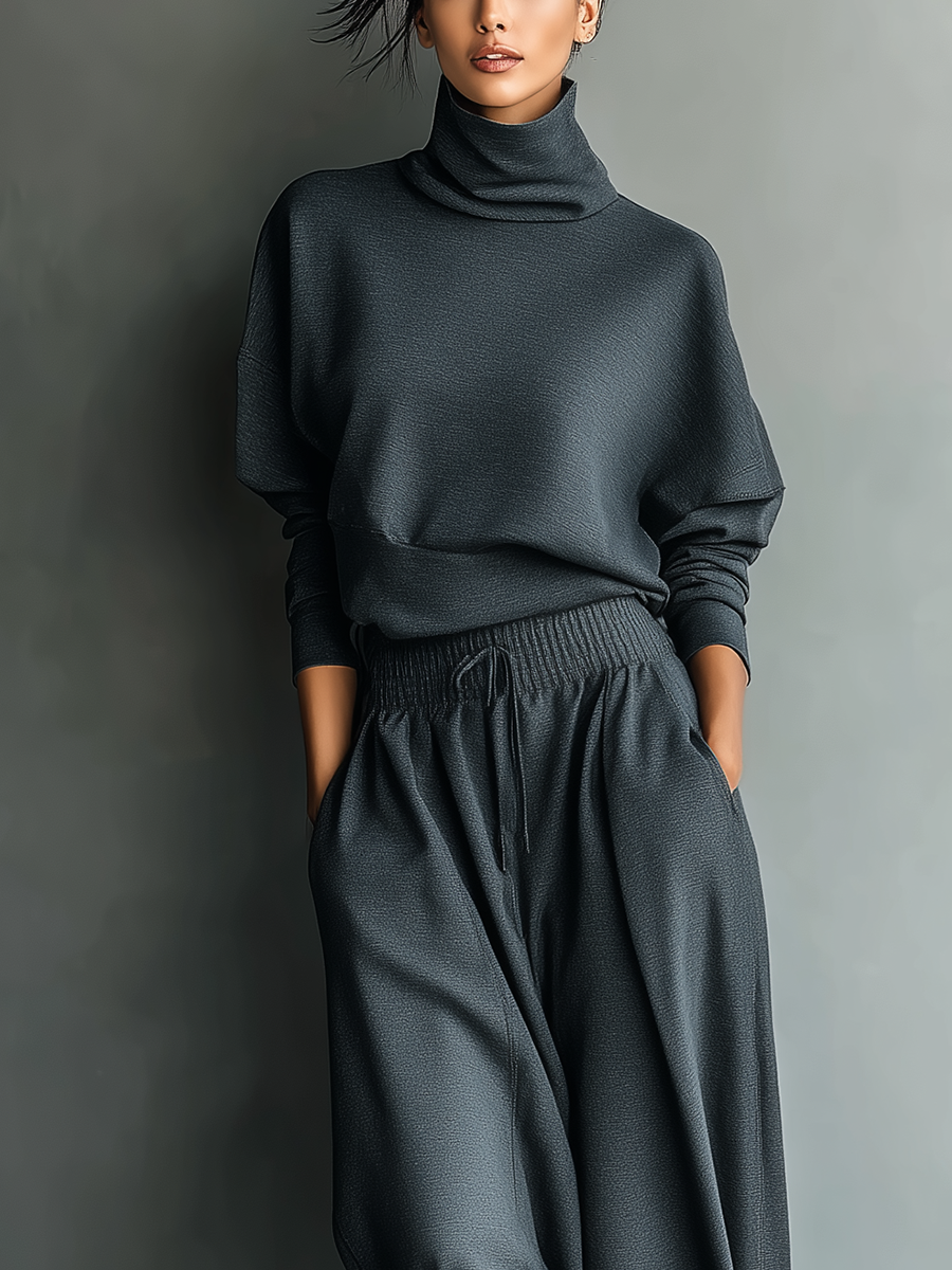 Mila | Comfy Set Dames - Gebreide Tweedelige Set, Antraciet Casual