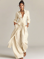 Mila | Dames Jumpsuit - Katoen-Linnen Mix, Elegante Stijl Beige