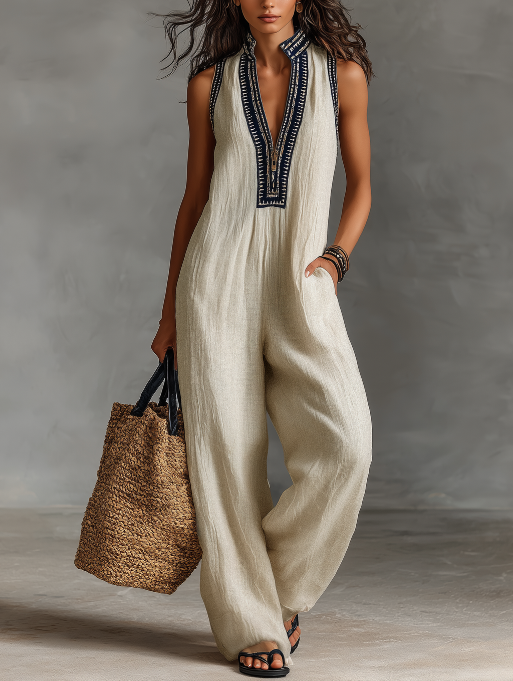 Mila | Dames Jumpsuit - Linnenmix, Minimalistisch en Mouwloos