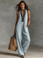 Mila | Dames Jumpsuit - Linnenmix, Minimalistisch en Mouwloos Blauw
